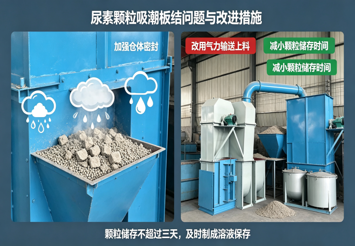 尿素颗粒吸潮板结问题与改进措施图