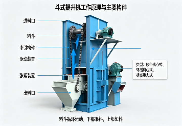 斗式提升机工作原理与主要构件图